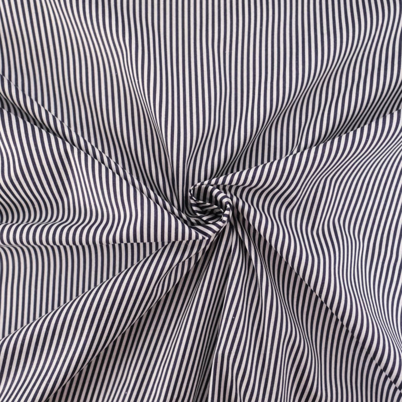 Navy Striped Cotton Poplin - Maison Klem